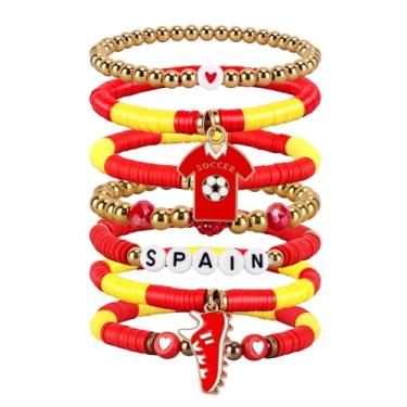 Imagem de Amaiir Pulseira de futebol para mulheres, acessórios e roupas para mães para o dia do jogo, joias esportivas, presentes para fãs, pulseiras elásticas com berloques, itens essenciais para equipes, One