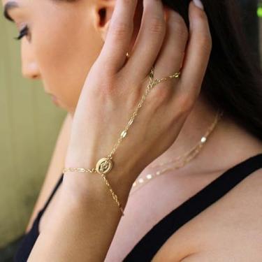 Imagem de Pulseira de corrente de mão para mulheres, rosário de ouro, joias modernas, presentes de amizade para mulheres, presentes de Natal, Medium, Latão, Sem Pedra Preciosa