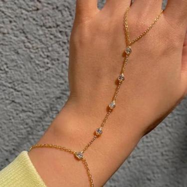 Imagem de 1 pulseira harém delicada, em forma de coração, incrustada de diamante, leve e luxuosa em latão dourado para mulheres, perfeita para uso diário, festas e outras ocasiões.