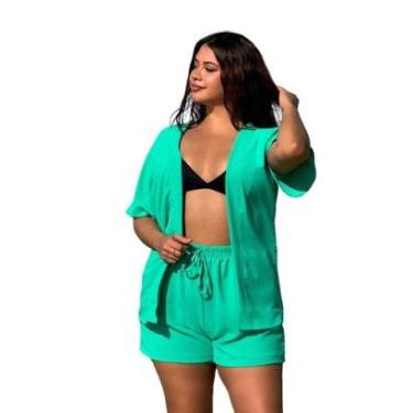 Imagem de CONJUNTO FEMININO KIMONO/CARDIGAN E SHORT PLUS SIZE-Feminino