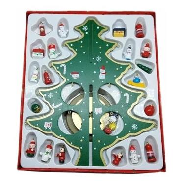 Imagem de Árvore de Natal em Madeira 20cm com 24 Enfeites + Estrela – Decoração Natalina Completa | Fácil de Montar | Enfeite de Mesa | Natal Charmoso para Sala, Escritório e Quartos