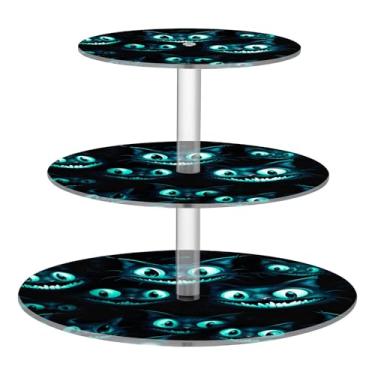 Imagem de Blueangle Suporte redondo de cupcake de 3 camadas – Torre de sobremesa acrílica olho de gato neon azul, suporte de sobremesa em camadas antiderrapante para chá de bebê, aniversário, festa de casamento