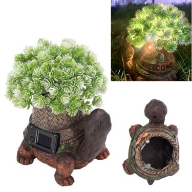 Imagem de Luqeeg Lâmpada de estátua solar, plantador de tartaruga de resina à prova de água, luz solar e à prova de intempéries, luz externa à prova de intempéries para decoração de jardim ao ar livre