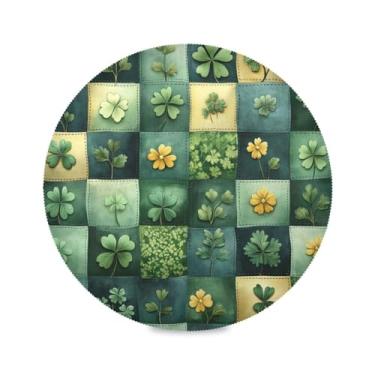 Imagem de Blueangle Jogo americano redondo xadrez verde de São Patrício, conjunto de 6 tapetes de mesa de poliéster, fácil de limpar, resistente ao calor, limpável, para mesa de jantar (528)