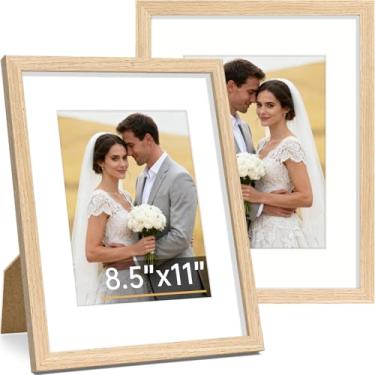 Imagem de Vittanly Conjunto de 2 porta-retratos de 21 x 28 cm, moldura de madeira maciça para parede ou mesa, exibição de foto 15 x 20 com tapete ou 21 x 28 sem tapete, natural