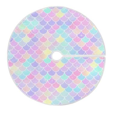 Imagem de Blueangle Saia de árvore de Natal com escamas de sereia coloridas de 120 cm - poliéster macio e resistente a rugas, decoração de férias para festas de Natal, árvore festiva e decoração de casa (38)