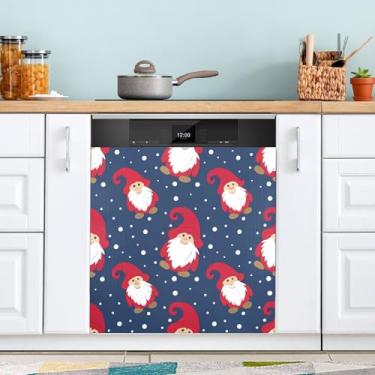 Imagem de ATTX Capa de ímã de lava-louças de gnomo vermelho de Natal, 58 cm C x 66 cm A decoração da capa frontal da máquina de lavar louça, decalques de armário doméstico adesivos de eletrodomésticos #34