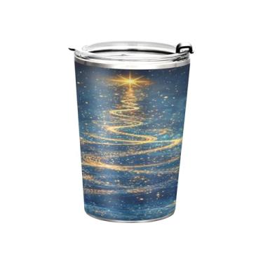 Imagem de ATTX Copo mágico para árvore de Natal com tampa e canudo, 350 ml de aço inoxidável isolado a vácuo, copo de gelo, café, garrafa de viagem de parede dupla #1008