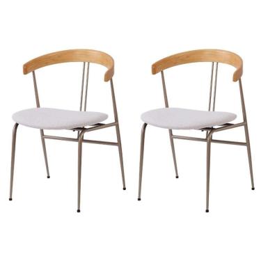 Imagem de Kit 2 Cadeiras Escandinávia Fratini Encosto Madeira Assento Tecido Nude Estrutura Aço Champangne