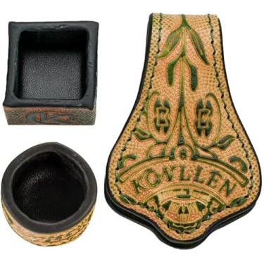 Imagem de KONLLEN Suporte de giz gravado em couro magnético vegetal curtido para sinuca acessórios de bilhar silenciosos