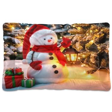Imagem de SEHANY Cama de Natal com flocos de neve, boneco de neve, para cães, gatos, com fundo antiderrapante, caixa de canil, colchão macio, lavável, para cães pequenos, médios e grandes, gatos, 91 x 61 cm