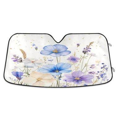 Imagem de ATTX Para-brisa de carro aquarela flores 144.8 cm x 80.0 cm escudo solar universal com proteção UV, persiana de janela frontal automática dobrável para Sedans SUVs caminhões #548