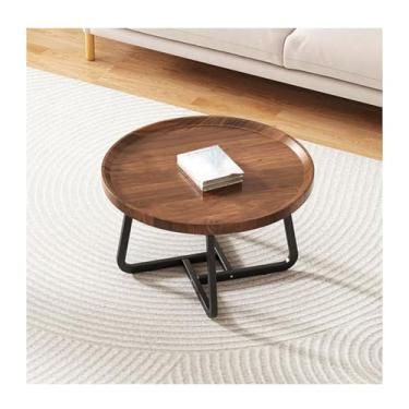 Imagem de HGTRH Mesas de encaixe redondas para sala de estar, conjunto de 2 mesas de centro modernas com suporte de aço carbono HDF empilhável para apartamento, sala de estar, quarto, varanda, nogueira, 60 x 60