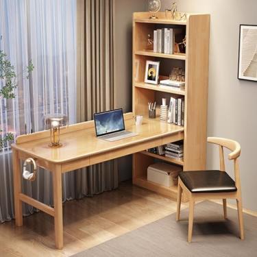 Imagem de Mesa de estudo para crianças de 8 a 12 anos com armazenamento, cadeiras de mesa infantis com gaveta, mesa infantil de madeira com estante de 6 camadas, orifício para caneta e ganchos de mochila, cor