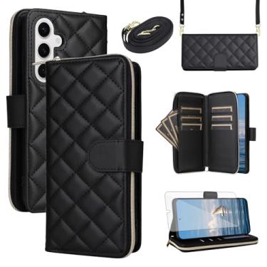 Imagem de Asuwish Capa de celular para Samsung Galaxy S25 5G com película protetora de tela de vidro temperado, alça para cartão, suporte de couro PU, flip celular, zíper fino S 25 25S 25 25S SM-S931U mulheres