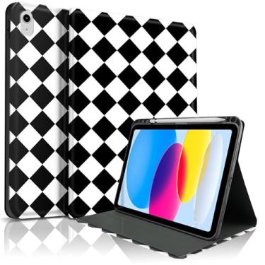 Imagem de Lyfatz Capa para iPad 11th (A16) 27.9 cm 2025/10ª geração 10.9 cm 2022, linda série xadrez losango, elegante, design estético, capa protetora com suporte para lápis, antiderrapante, à prova de choque