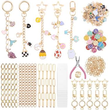 Imagem de LuneClat Kit de fabricação de chaveiros de letras faça você mesmo, 288 peças – Correntes de ouro com pingentes do alfabeto, ganchos de chaveiro, anéis de salto, fechos de lagosta e alicates para