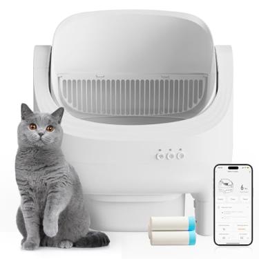 Imagem de MMGOPET Caixa de areia para gatos com tampa aberta, caixa de areia automática para vários gatos com lixeira de 10,5 L, sensores de segurança avançados, operação silenciosa, fácil de limpar (branca)