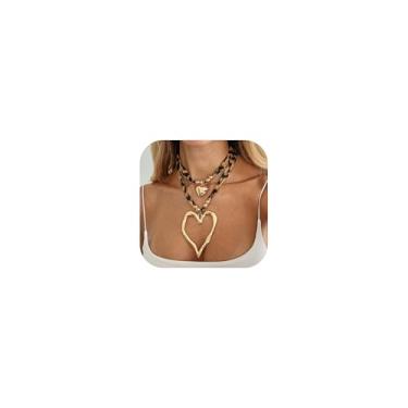 Imagem de Hclian Colar de cachecol feminino com pingente de coração de leopardo em camadas exageradas, amor, gargantilha, bandana, conjunto de joias, presentes