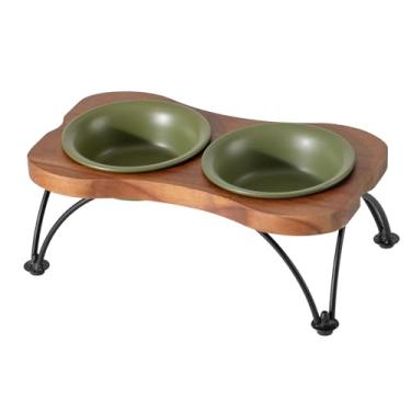Imagem de Havniva Conjunto de tigela dupla elevada de cerâmica de 14 cm com suporte antiderrapante, pratos de comida e água para filhotes e gatos, ampla abertura com bordas arredondadas (verde oliva)