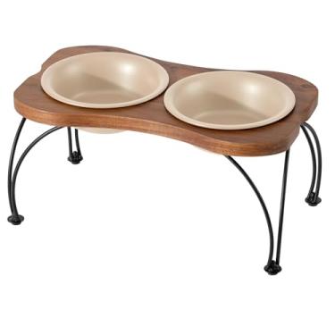 Imagem de Havniva Conjunto de tigela dupla elevada de cerâmica de 18 cm com suporte antiderrapante, pratos de comida e água para cães médios e grandes, ampla abertura com bordas arredondadas (bege aveia)