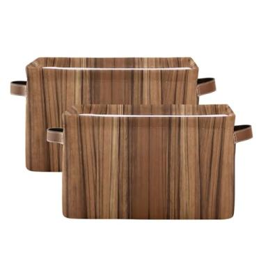Imagem de WELLDAY Cesto de armazenamento com padrão de madeira teca para armário e organizador de prateleiras, 2 peças