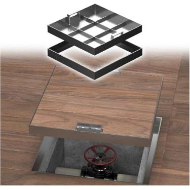 Imagem de uhyOHF Capas invisíveis para bacia de esgoto, 12 14 16 18 20 22 24 26 28 30 32 34 36 38 40 42 polegadas capa de bueiro quadrada resistente e moldura com alças ocultas, séptico embutido (prata-18x18in