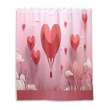 Imagem de Wassud Cortinas de chuveiro balão em forma de coração (2) cortina de chuveiro para banheiro à prova d'água decoração conjunto de cortina de chuveiro com 12 ganchos 152 x 182 centímetros