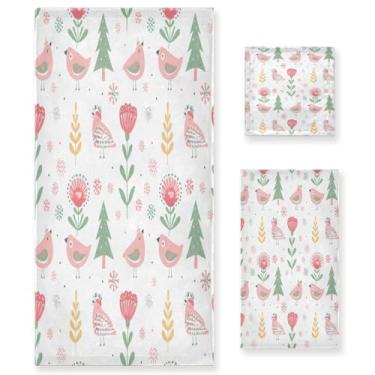 Imagem de Wassud Conjunto de 3 toalhas de banho com padrões de pássaros fofos, toalhas super macias e absorventes para banheiro, toalhas de banho de secagem rápida, toalha de banho para academia, spa, hotel