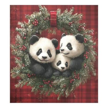 Imagem de STAYTOP Linda guirlanda de Natal panda capa de ímã de lava-louças 58 x 66 cm para porta da frente capas decorativas de geladeira adesivo magnético para máquina de lavar louça painel de geladeira