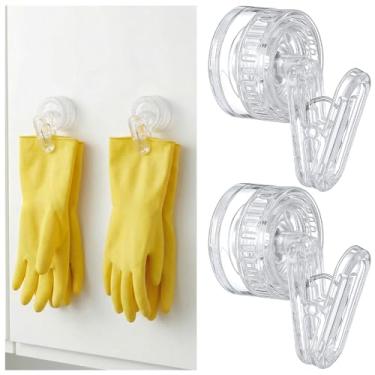 Imagem de Geelin 2 peças de clipe de luva de prato com ventosa de fácil instalação, gancho de plástico transparente removível montado na parede para uso na cozinha, design lavável com economia de espaço, luvas