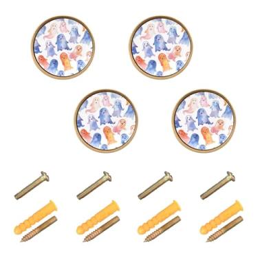 Imagem de xigua 4 puxadores de armário fofos pequenos fantasmas redondos de zinco sólido, puxadores decorativos de 3,5 cm para armário de banheiro, cômoda, armário e guarda-roupa