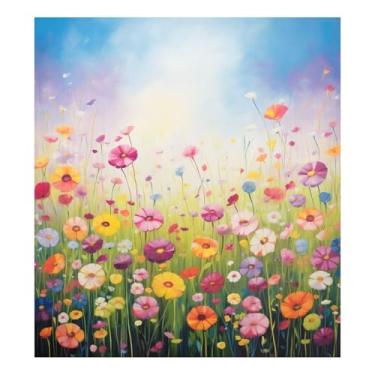 Imagem de Qilmy Pintura a óleo colorida de flores silvestres capa de ímã de lava-louças 58 x 66 cm capas decorativas de geladeira para porta frontal adesivo magnético para máquina de lavar louça painel de