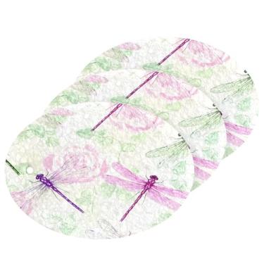 Imagem de Wassud Esponja de polpa de madeira de libélula em aquarela para pratos, pacote com 3 esponjas de cozinha para limpeza, esfregão resistente para panelas antiaderentes, esponjas de lavar louça para pia