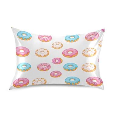 Imagem de xigua Fronha de cetim colorida Donuts para cabelo e pele, lavável na máquina, antiderrapante, refrescante, almofada queen com fecho de envelope, 50,8 cm x 76,2 cm