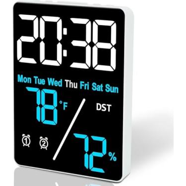 Imagem de Despertador Digital de Mesa com Luz de Fundo Azul, Temperatura, Umidade, 12/24 Horas, Função Soneca, 12,5x10 cm, Plástico, Modelo KA-2076