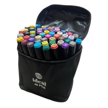 Imagem de Estojo com 48 Canetas Hidrográficas para Colorir – Cores Vivas, Traço Suave e Secagem Rápida Ideal para Estudos, Desenhos Criativos e Organização Prática