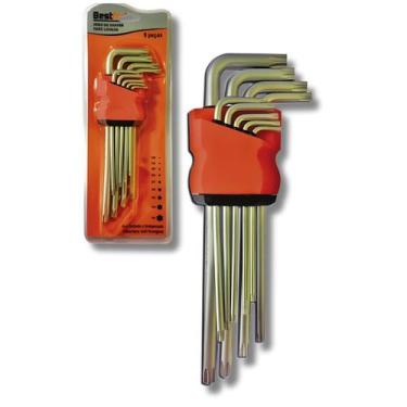 Imagem de Jogo 9 Peças De Chaves Torx Longa Aço Cromado Com Guia Uso Automotivo 