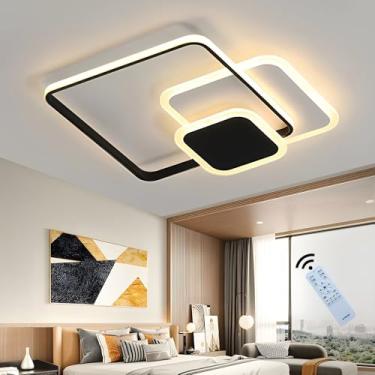 Imagem de Luminária de teto LED moderna, dimerizável com controle remoto, 3000K-6000K, estilo lustre, design criativo, luminária de teto embutida para sala de estar, quarto, cozinha, corredor, preta,
