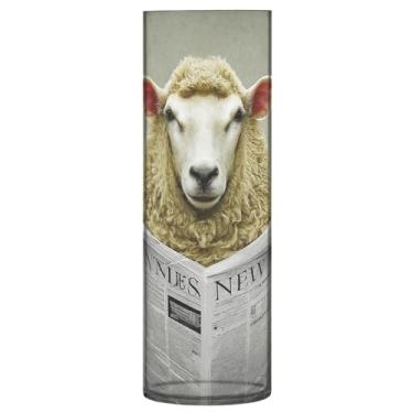 Imagem de JUZIHAI Vaso de jornal de ovelhas para flores 9,9 cm x 30 cm Cilindro de plástico moderno vaso de flores para centro de mesa de casamento decoração de casa