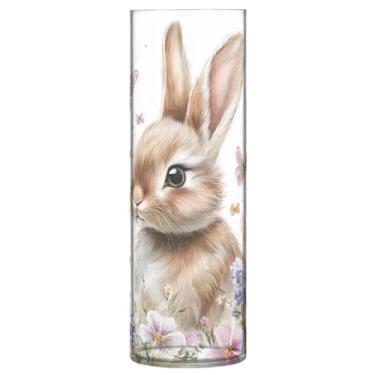 Imagem de JUZIHAI Vaso de coelho da Páscoa para flores 9,9 cm x 30 cm cilindro de plástico moderno vaso de flores para centro de mesa de casamento decoração de casa