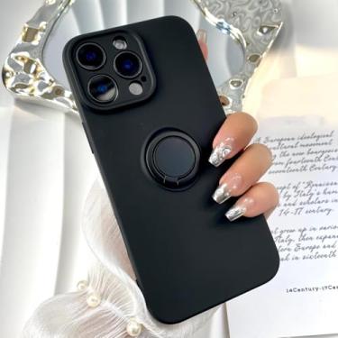 Imagem de HTVJFX Capa magnética de silicone líquido com suporte de anel para iPhone 16 Pro Max, à prova de choque (para iPhone 16 Pro Max/preto)