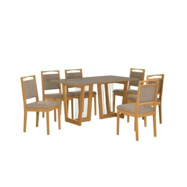 Imagem de Conjunto Sala De Jantar Lina Em Madeira Maciça 6 Cadeiras Linho Fendi