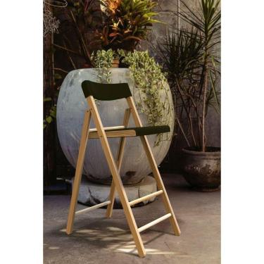 Imagem de Banqueta Dobrável Alta Com Encosto Tramontina Potenza Preto Madeira Tauari Natural