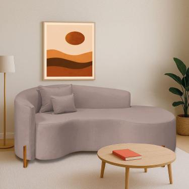 Imagem de Divã Recamier Curvo Sala De Estar Recepção Inglaterra 180cm Pés Madeira Lado Direito Linho Rosê