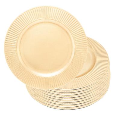 Imagem de Jogo 10 Sousplat De Mesa Redondo Primer Dourado Plástico Lyor 33cm