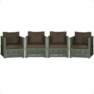 Imagem de 4 Poltronas Madri Alumínio Corda Náutica Estofado 9 Trama Verde