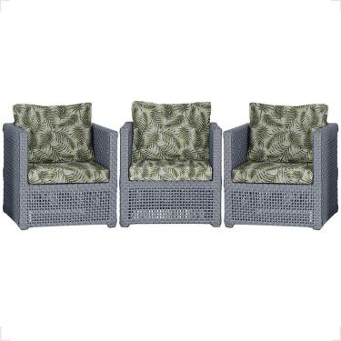 Imagem de 3 Poltronas Madri Alumínio Corda Náutica Estofado 5 Trama Prata