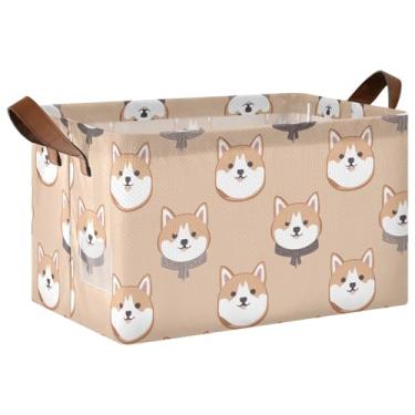 Imagem de Organizador de armazenamento de armário grande com alças de rosto de cachorro fofo, caixas de armazenamento decorativas 40 x 29 x 25 cm, 1 pacote com 1