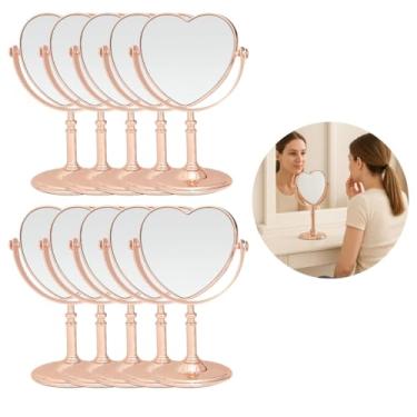 Imagem de 10 Espelhos de Mesa Coração Maquiagem Dupla Face Rose Gold